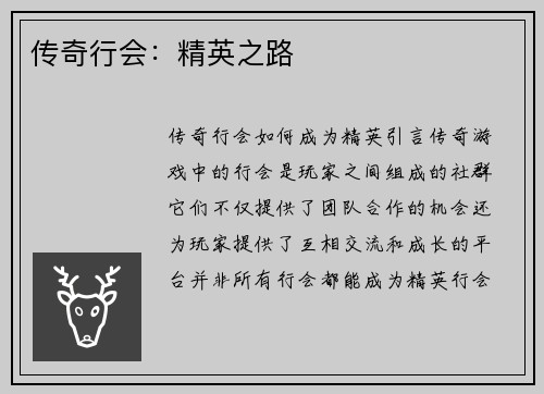 传奇行会：精英之路